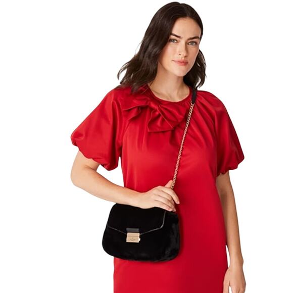 Kate Spade New York Carey Faux Fur Small Flap Shoulder Bag Black KE392 NWT - Picture 3 of 5